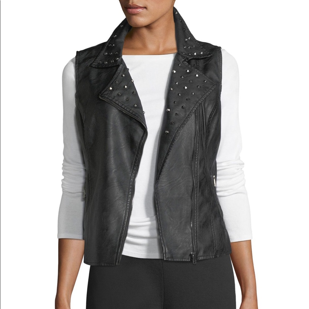 NWT Studded Faux-Leather Zip Vest